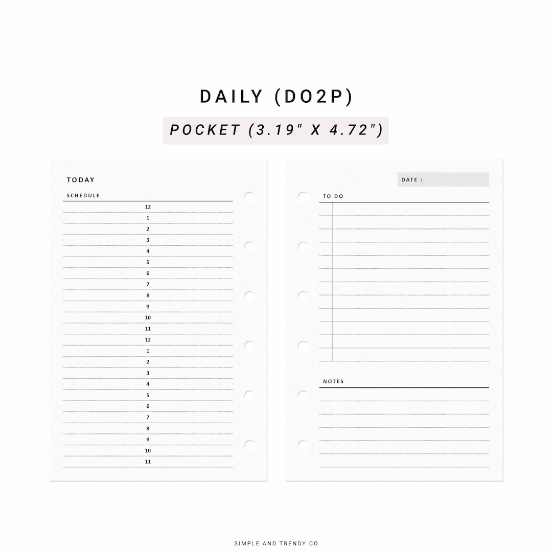 Daily Planner Printable Pocket Size, Daily Schedule, Daily on 2 Pages