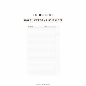 Printable to Do List, Daily to Do List Half Size Half Letter Inserts ...