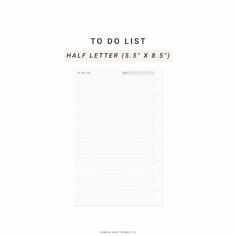 Printable to Do List Daily to Do List Half Size Half Letter - Etsy