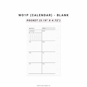 Week on One Page Printable Pocket Size, Weekly 1 Page Vertical Weekly ...