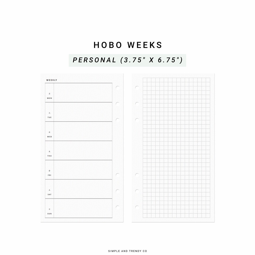 Undated Hobo Weeks Printable Personal Planner Inserts, Weekly Planner ...