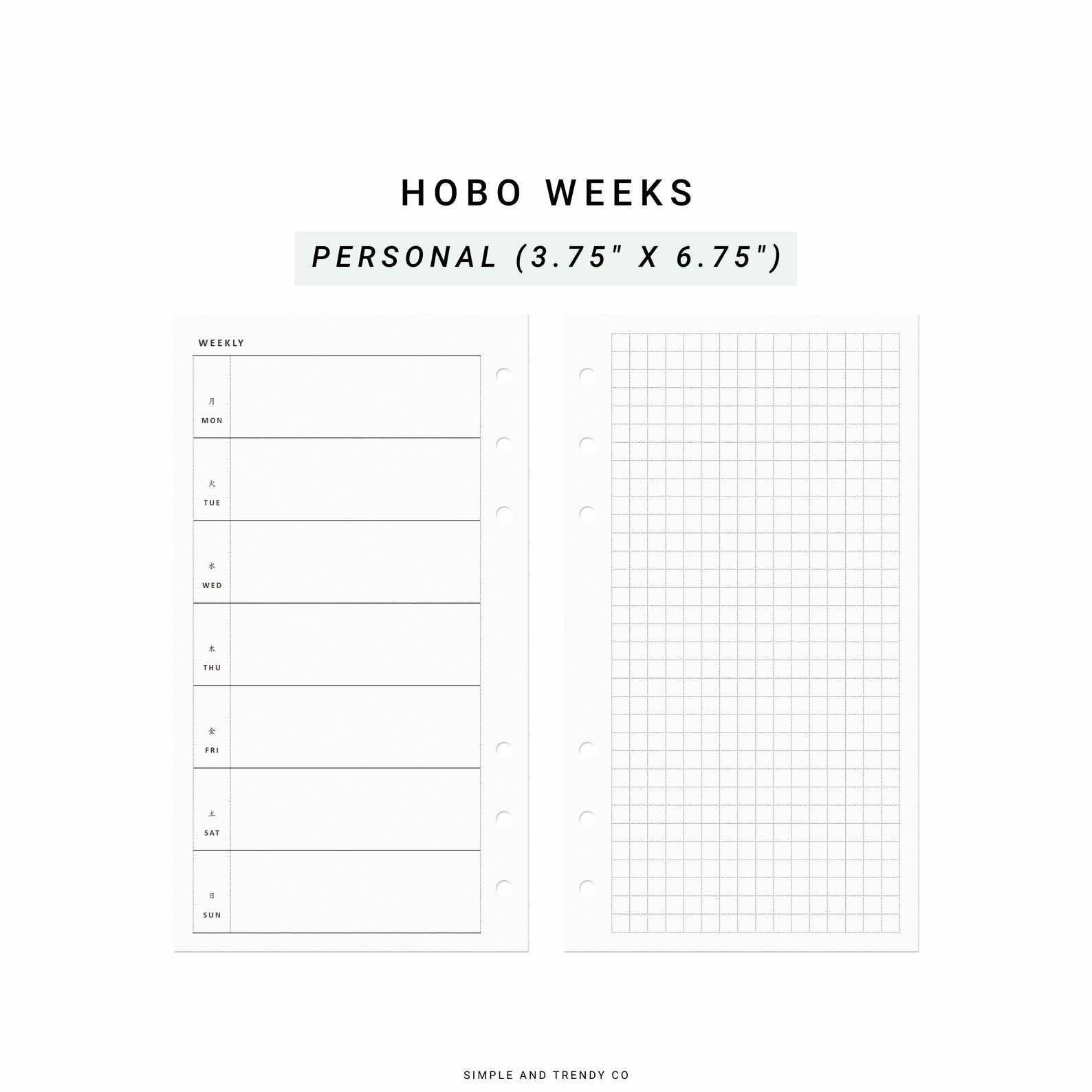 Undated Hobo Weeks Printable Personal Planner Inserts Weekly - Etsy