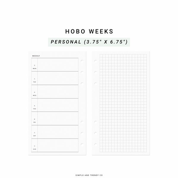 Undated Hobo Weeks Printable Personal Planner Inserts, Weekly Planner Template Printable, Agenda Weekly Planner, Weekly Planner Template