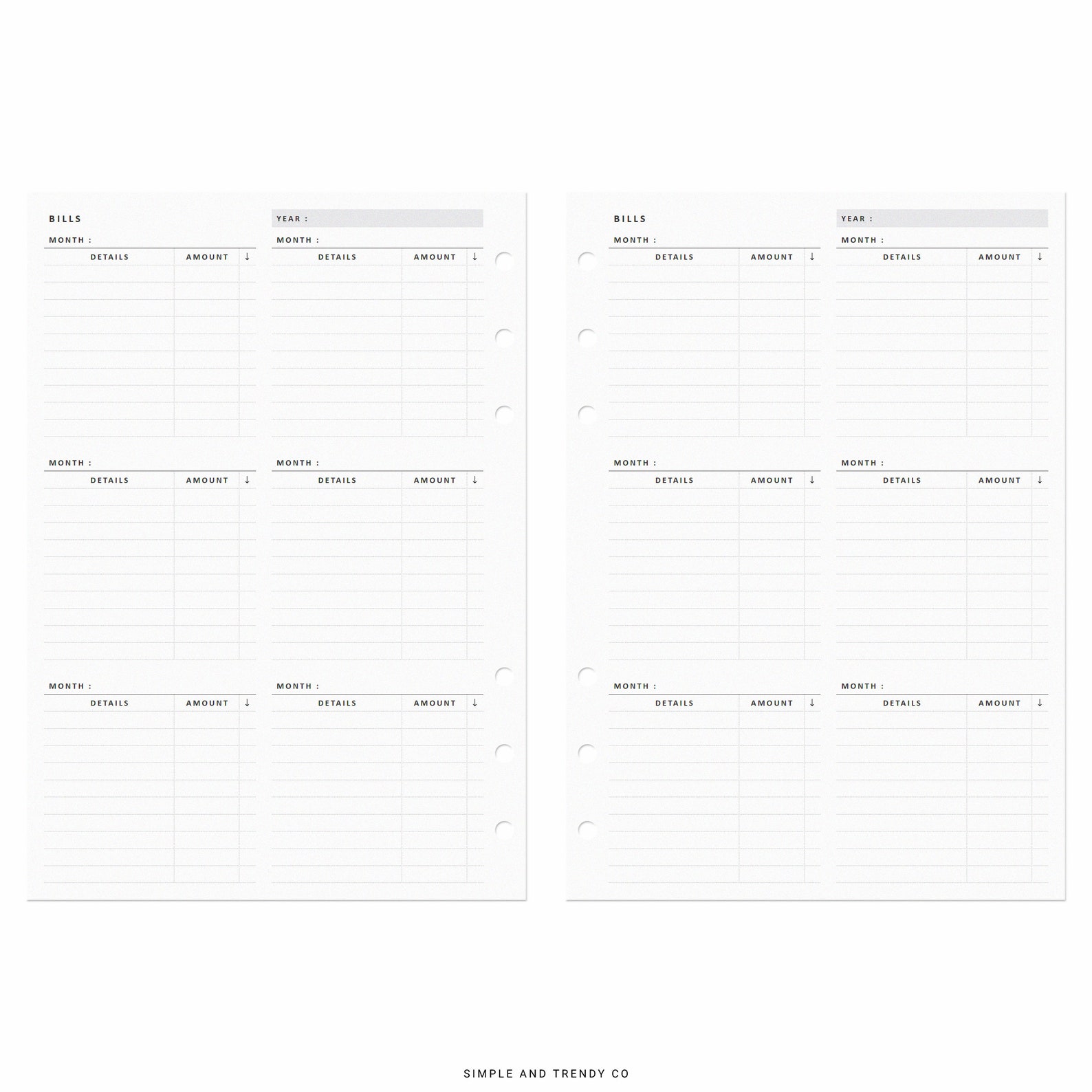 Bill Tracker Printable A5 Planner Inserts Bill Organizer Bill - Etsy