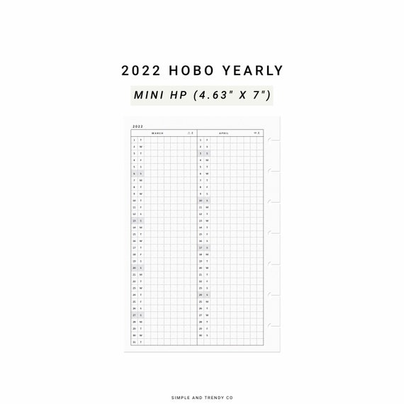 2022 Hobonichi Yearly Planner Happy Planner Mini Printable Etsy