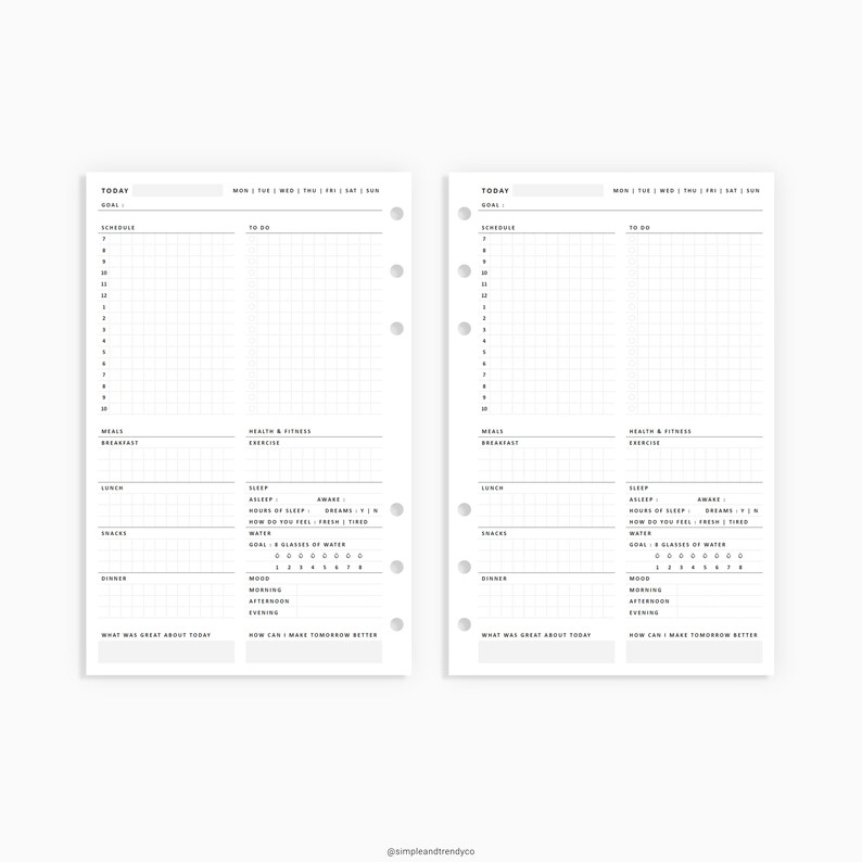 Daily Planner Half size Half Letter Inserts Minimalist Etsy