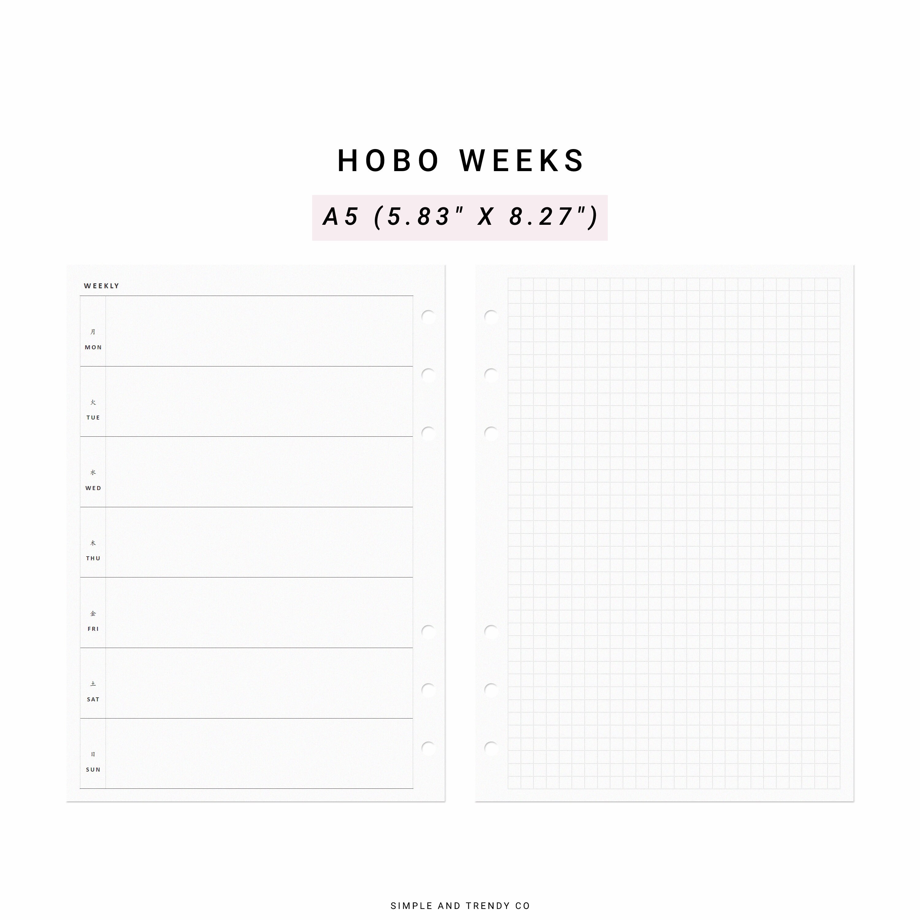 Undated Hobo Weeks Printable A5 Planner Inserts Weekly - Etsy