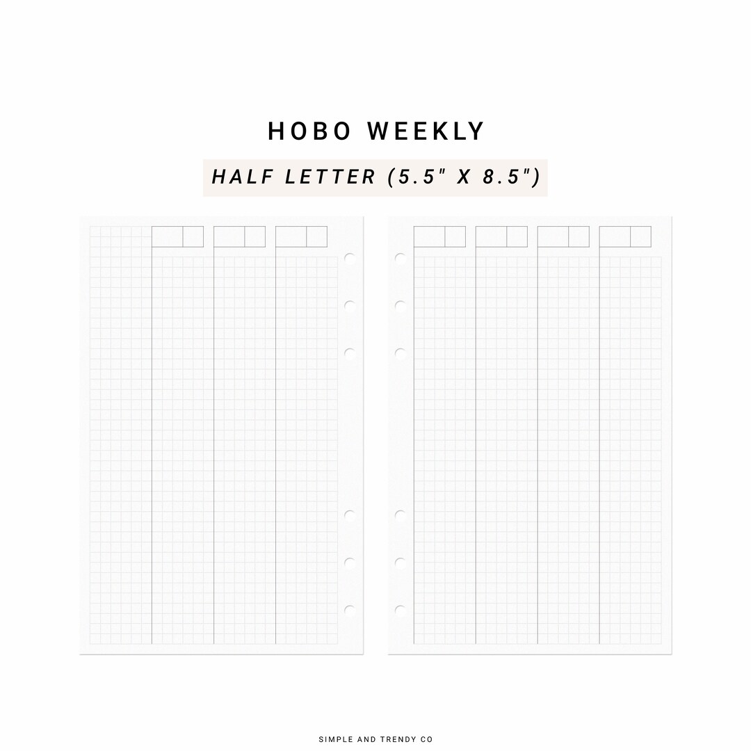 Hobonichi Weeks Half Size Half Letter Inserts, Weekly Planner Printable ...