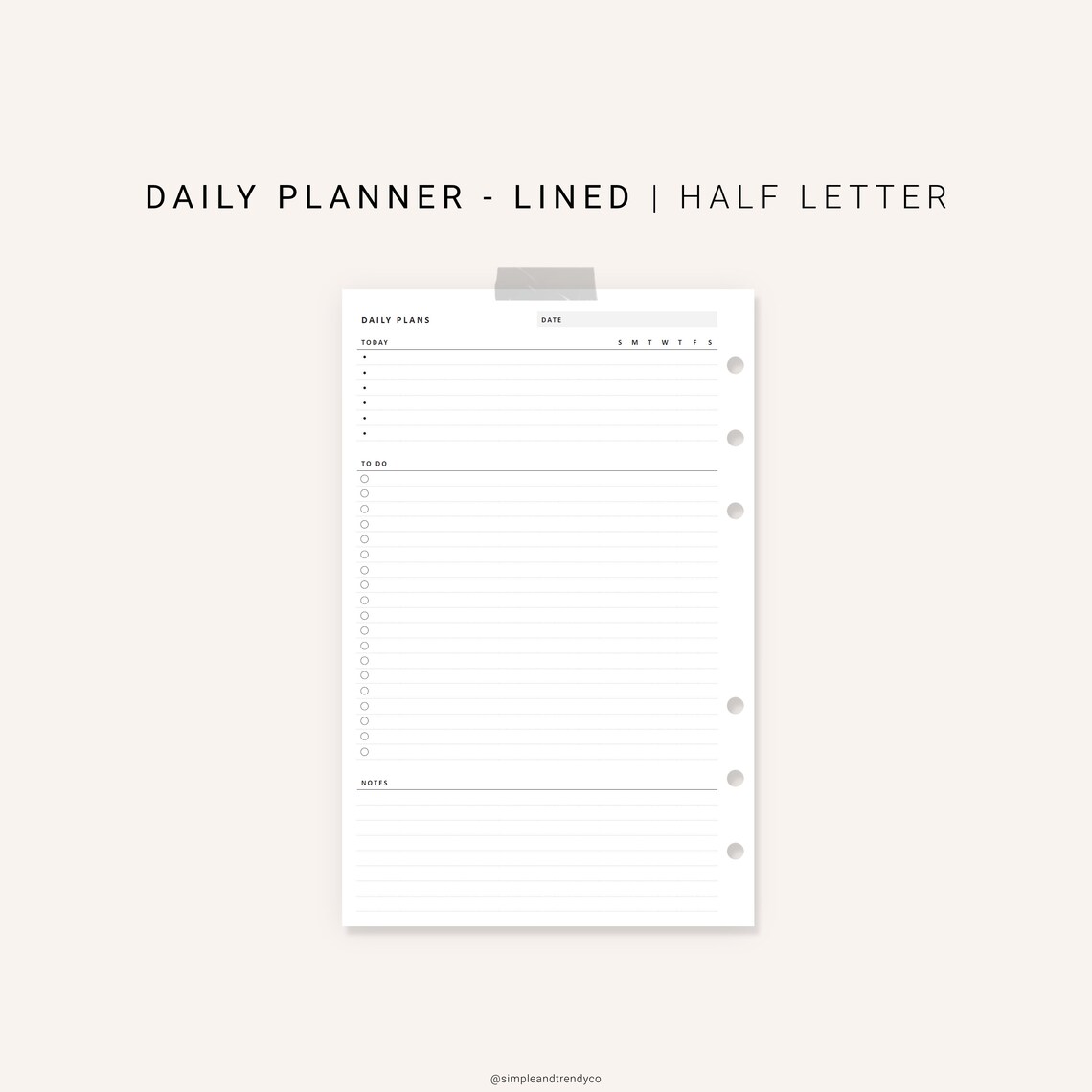 Daily Planner Printable Half Size Half Letter Inserts Daily | Etsy