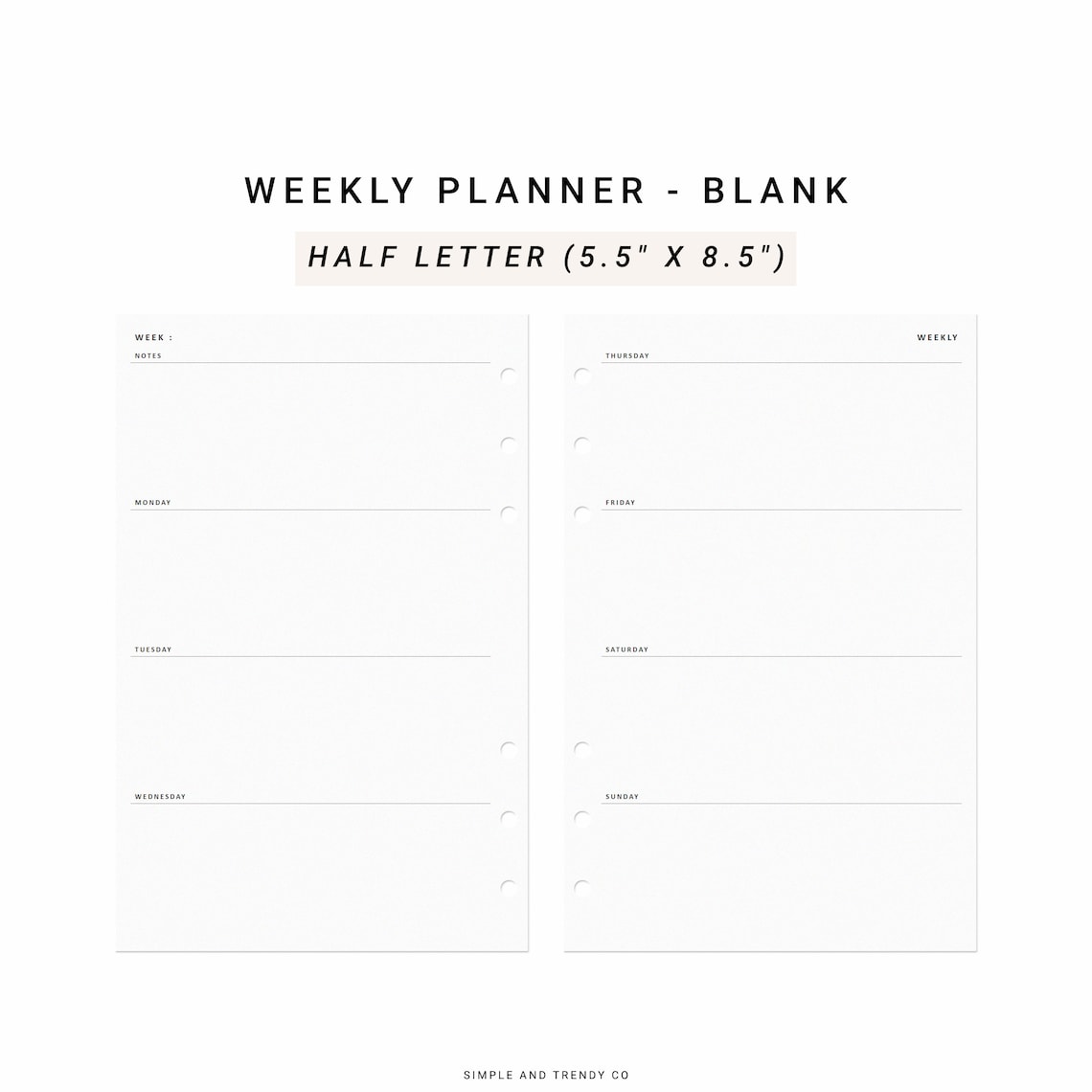 Weekly Planner Printable Half Size Half Letter Inserts Weekly - Etsy
