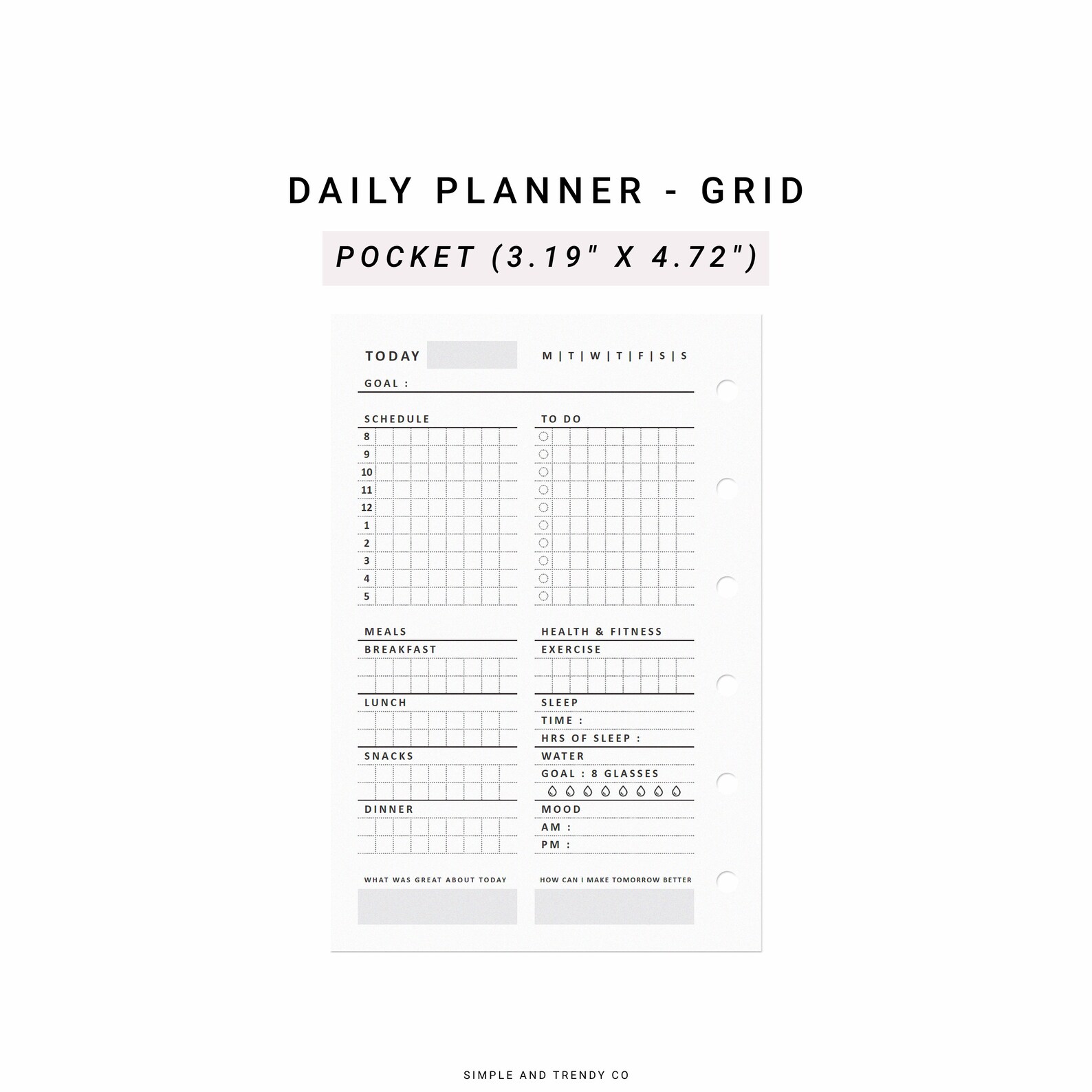 Daily Planner Pocket Size Minimalist Daily Printable Day Etsy