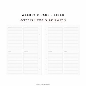 Week on 2 Two Pages Personal Wide, Weekly Agenda Vertical Weekly ...