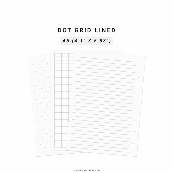 Dot Grid Lined Paper A6 Inserts Printable Writing Paper Blank 