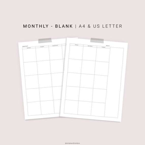 Monthly Planner Printable Minimalist Planner A4 US Letter | Etsy