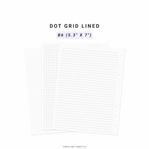 B6 Rings Dot Grid Lined Paper, B6 Inserts, B6 Size, Printable Writing ...