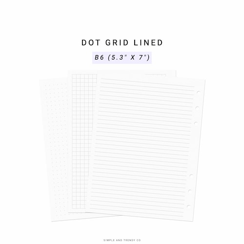 B6 Rings Dot Grid Lined Paper B6 Inserts B6 Size Printable - Etsy