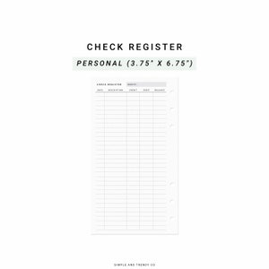 Checking Register Personal Planner Inserts, Checkbook Register ...
