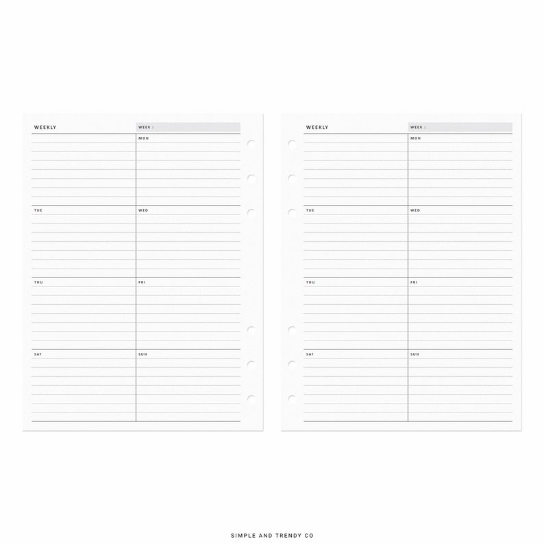 Week on One Page Printable B6 Inserts Weekly 1 Page Vertical - Etsy
