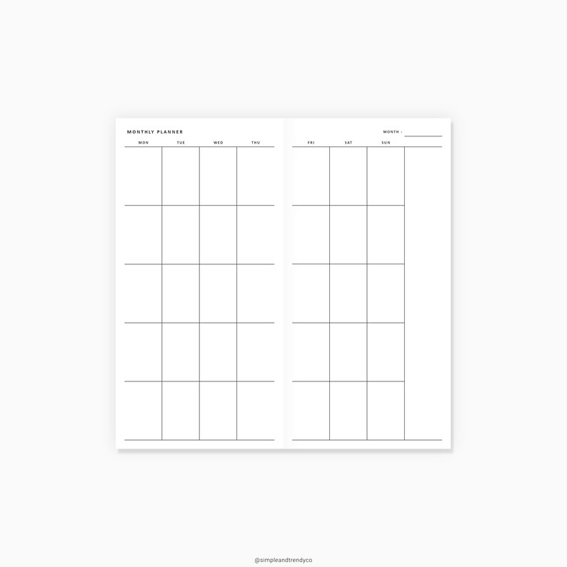 Monthly Planner Printable Minimalist Planner Hobonichi Weeks | Etsy