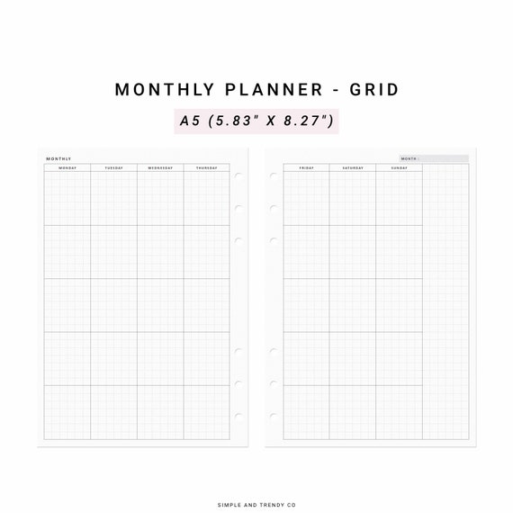 A5 Undated Monthly Planner Inserts – Nikki's Paper
