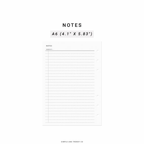 Notes Paper A6 Size Printable Writing Paper Lined Notes | Etsy