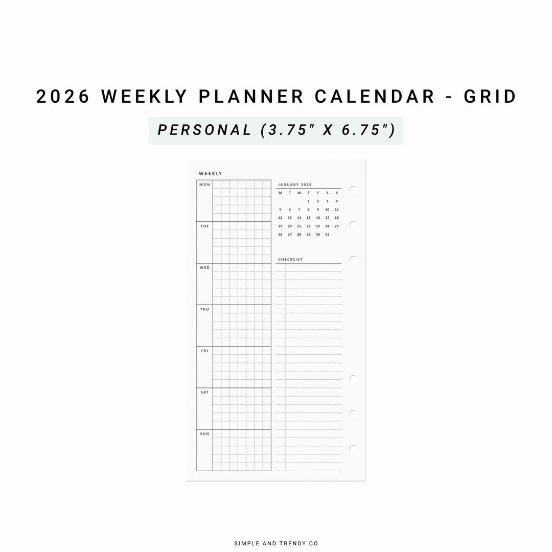 2026 Weekly Planner Agenda, Personal Planner Inserts, Printable WO1P ...