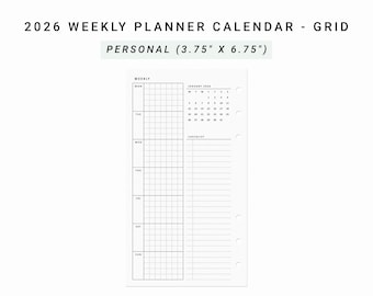 2026 Weekly Planner Agenda, Personal Planner Inserts, Printable WO1P With Calendar