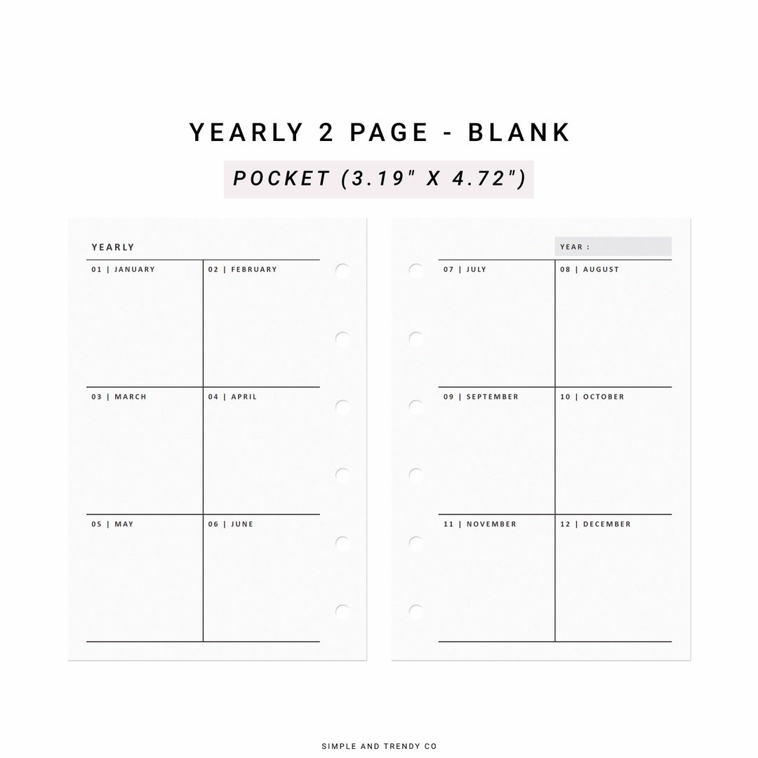 Year at A Glance Pocket Size Yearly Planner Printable Yearly - Etsy