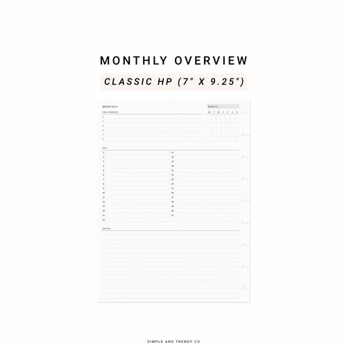 Monthly Overview Printable Happy Planner Classic Month on a - Etsy