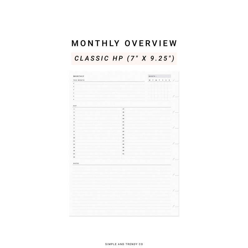 Monthly Overview Printable Happy Planner Classic Month on a - Etsy
