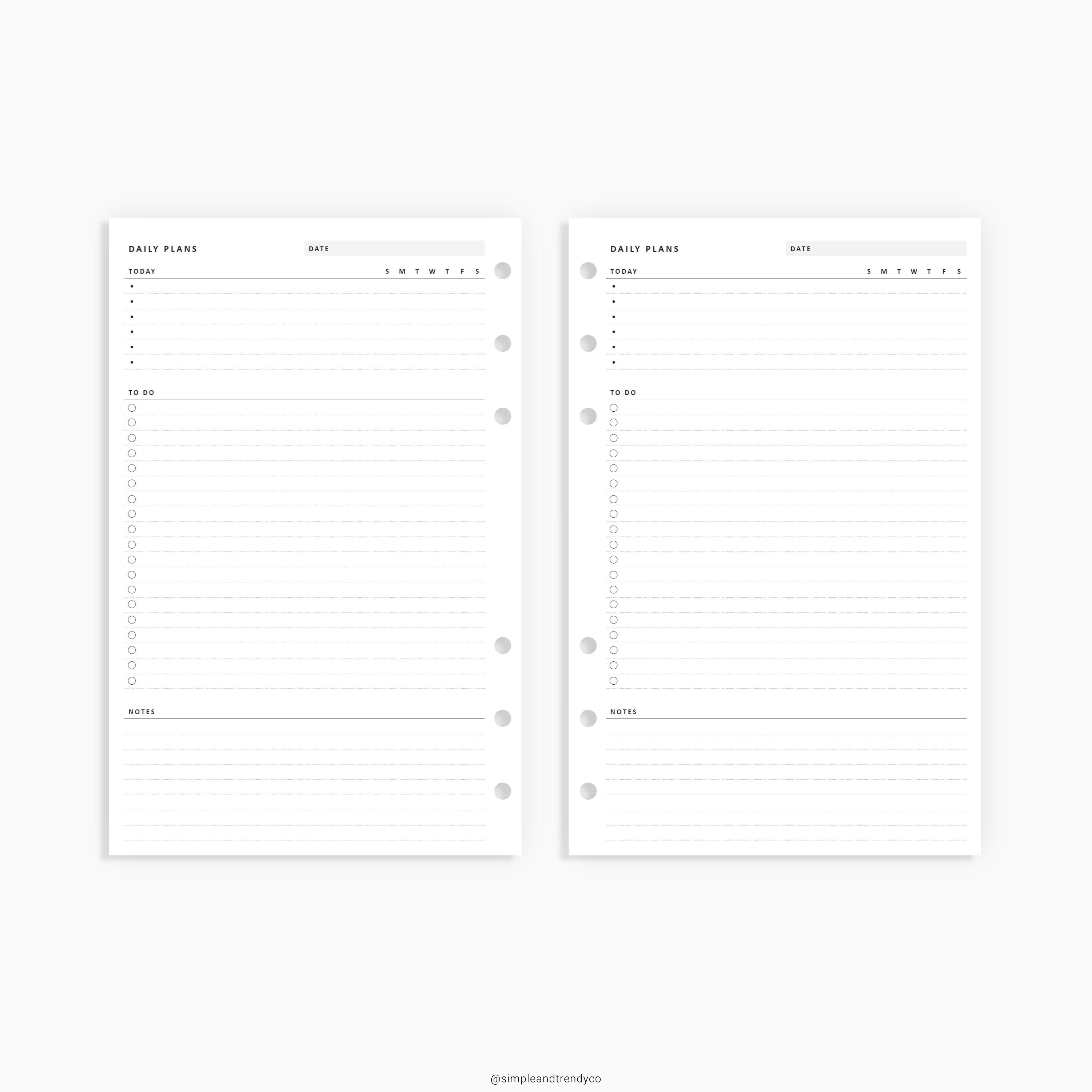 Daily Planner Printable Half Size Half Letter Inserts Daily | Etsy