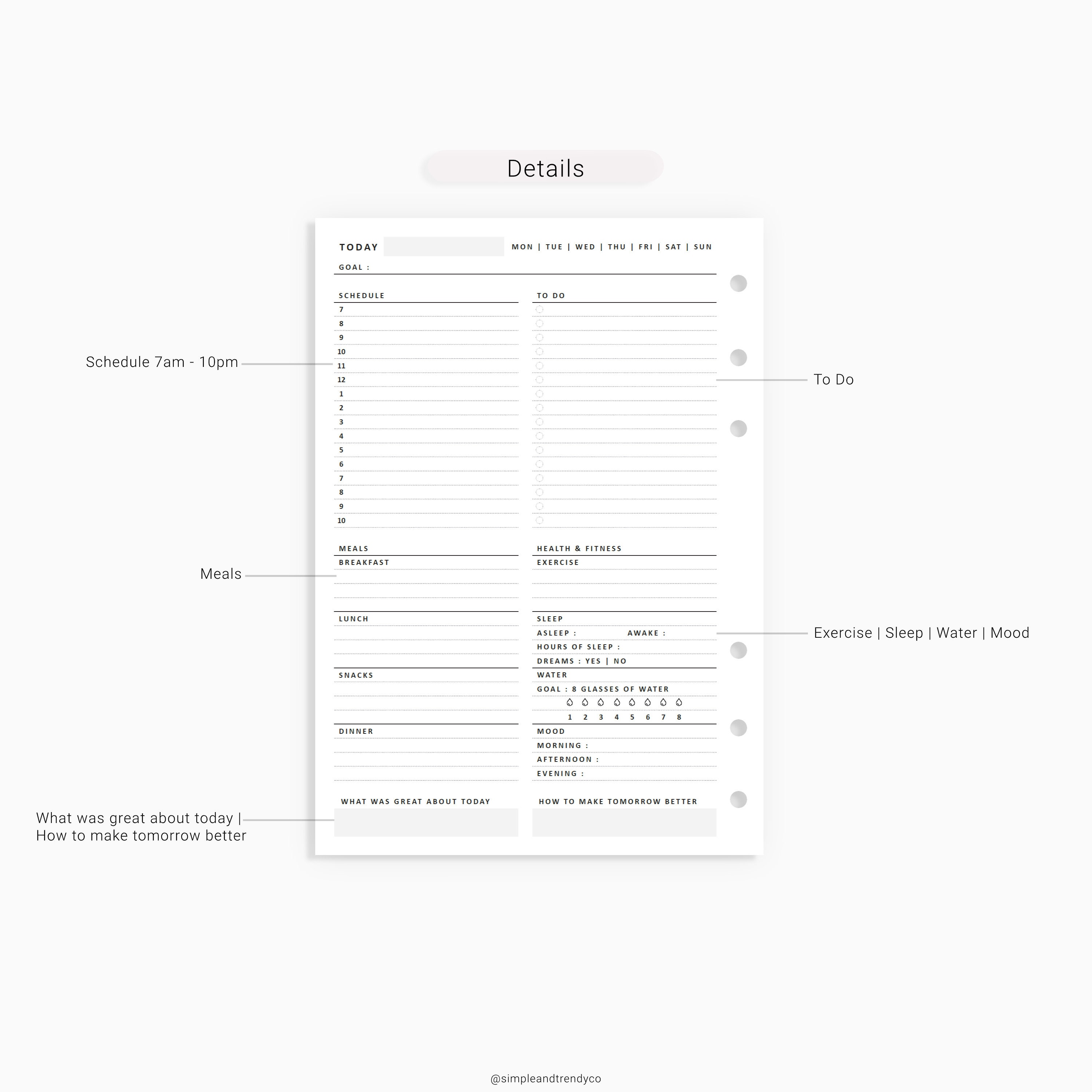 Daily Planner Personal Wide Minimalist Printable Day Planner | Etsy