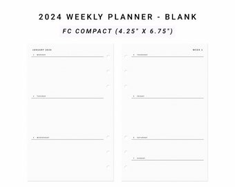 2024 Dated Weekly Agenda, Weekly Planner Blank Printable, FC Compact, Weekly Daily Planner Template