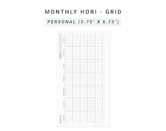 Month on One Page Horizontal Printable MO1P Personal Planner Inserts