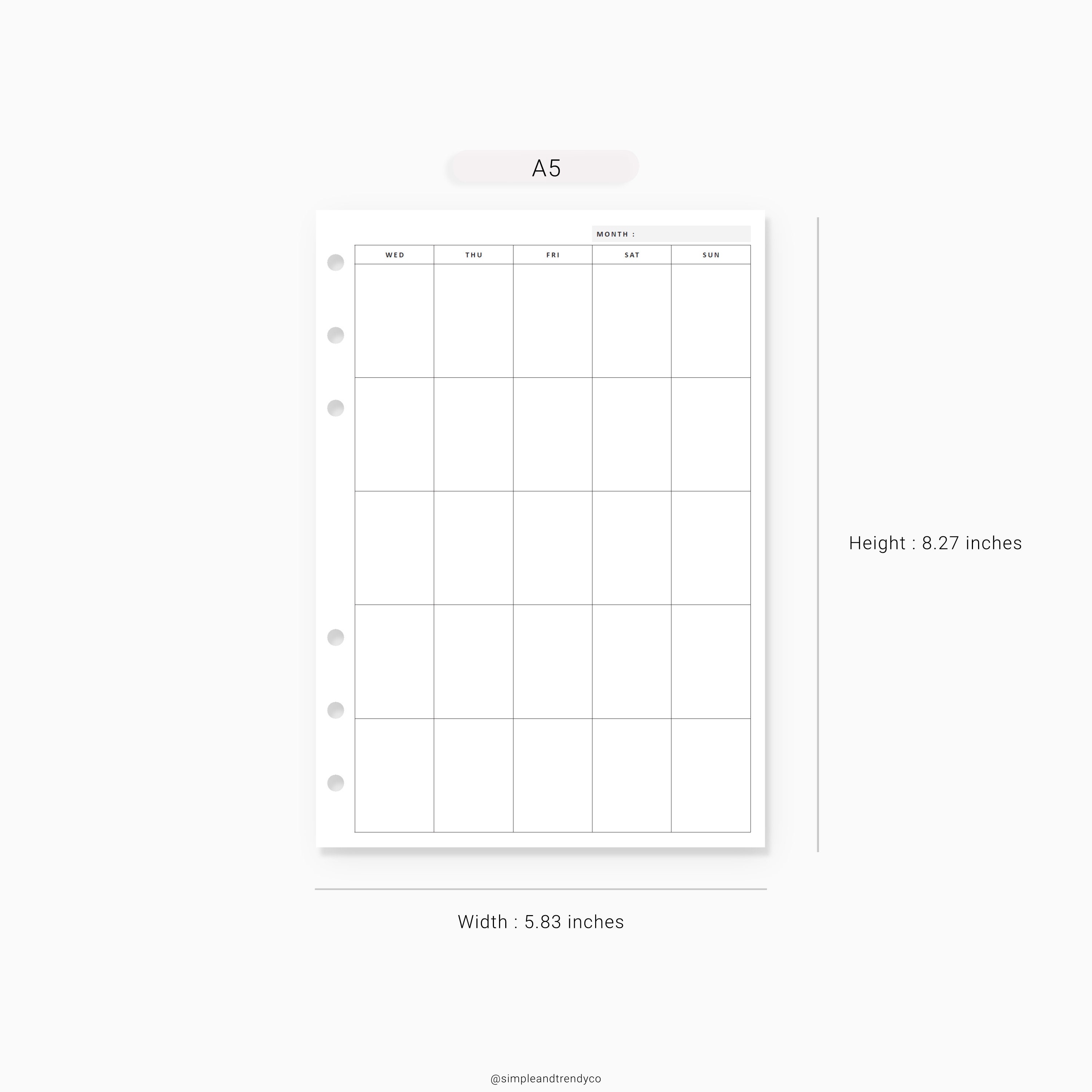 Monthly Planner Printable A5 Planner Inserts Monthly List | Etsy