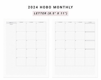 2024 Monthly Planner US Letter size, Hobonichi Month on two pages, Month at a glance, Monthly Layout