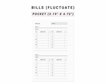 Bill Tracker Printable Pocket size, Bill Organizer Bill Due Planner, Monthly Bill Payments Checklist, Annual Bill Tracker Finance