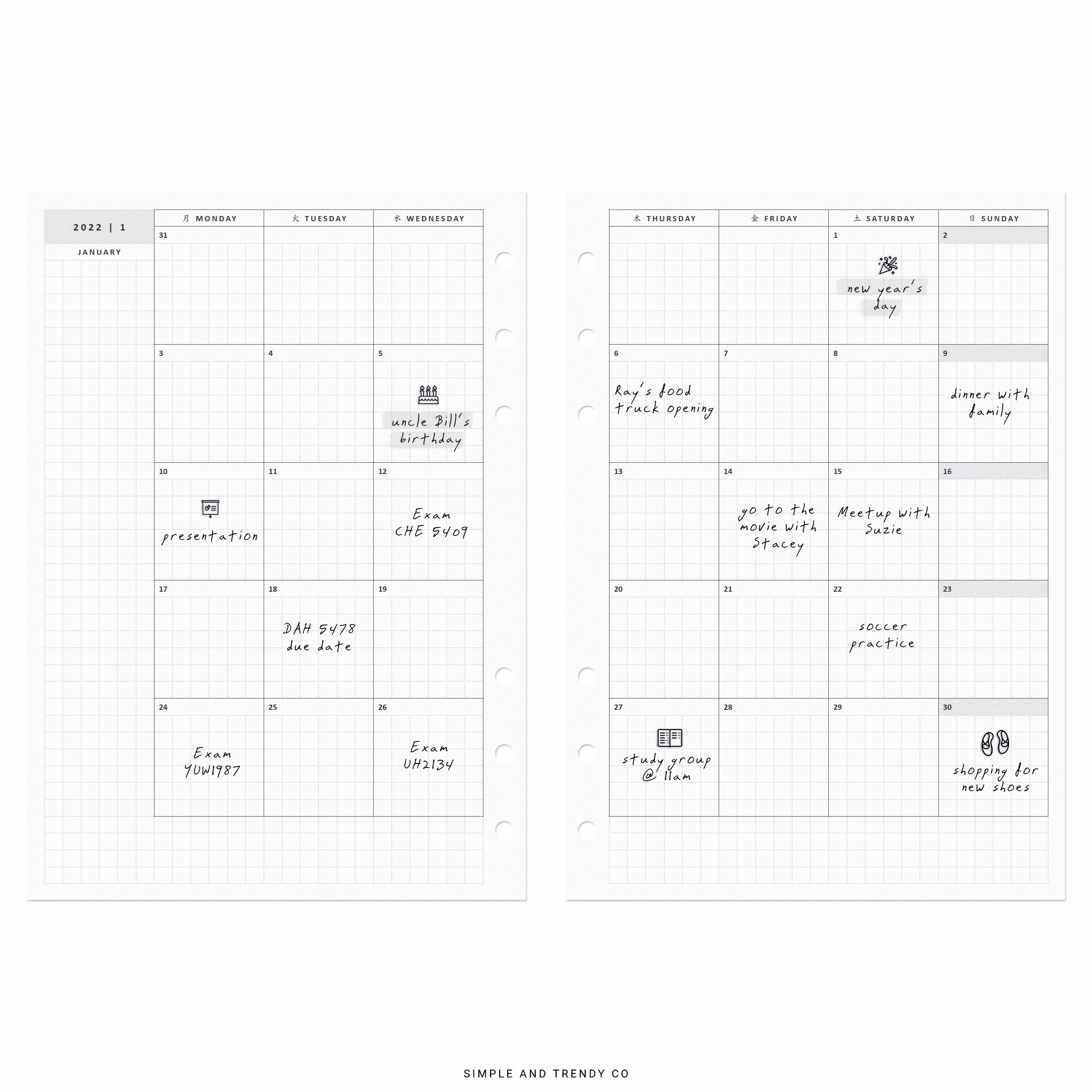 2022 Monthly Planner A5 Planner Inserts Hobonichi Month on Etsy