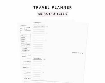 Travel Planner Printable A6 Inserts, Family Vacation Travel Packing List, Trip Planning Vacation Planner, Trip Itinerary Vacation Itinerary