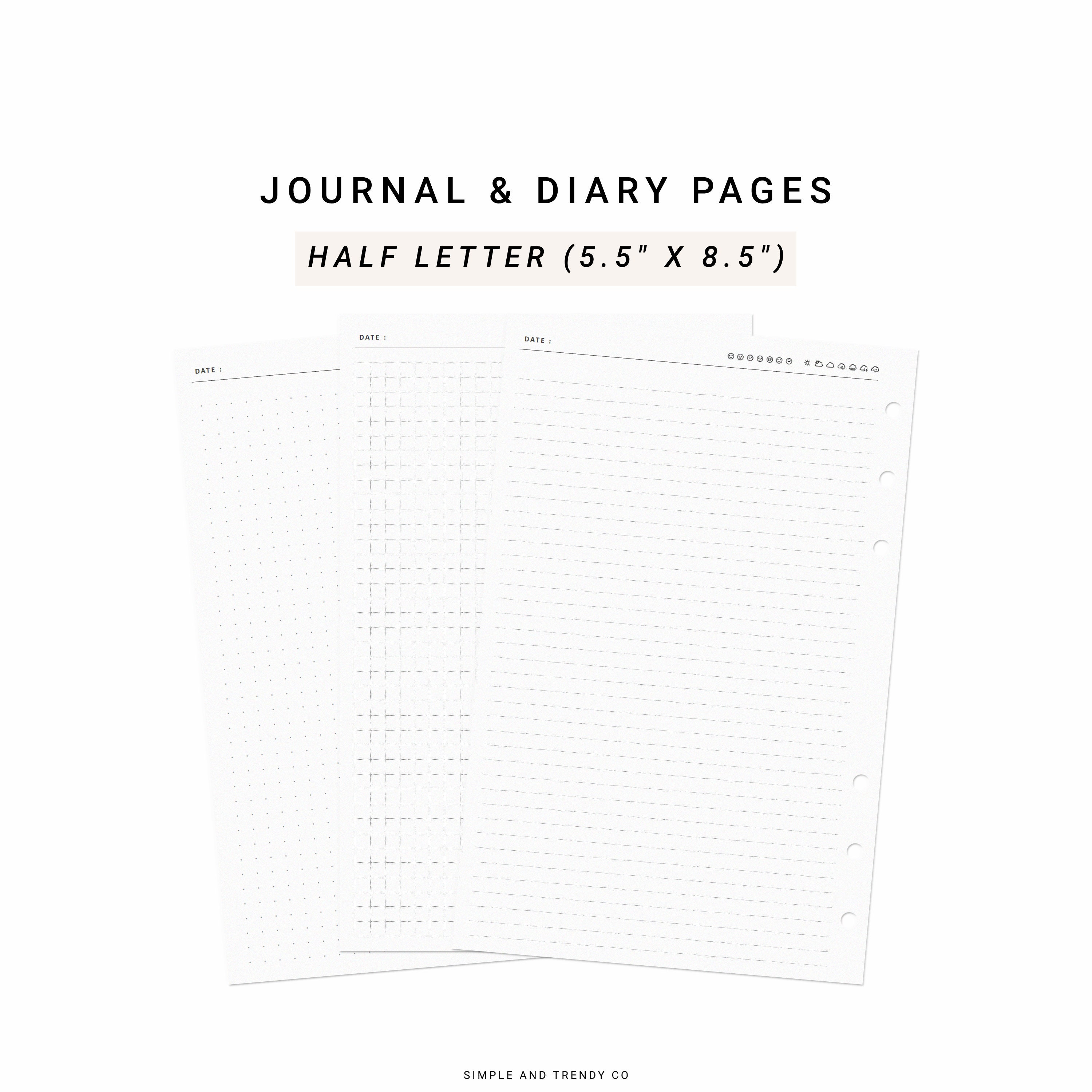 Printable Diary Pages Travel Journal Half Size Half Letter - Etsy