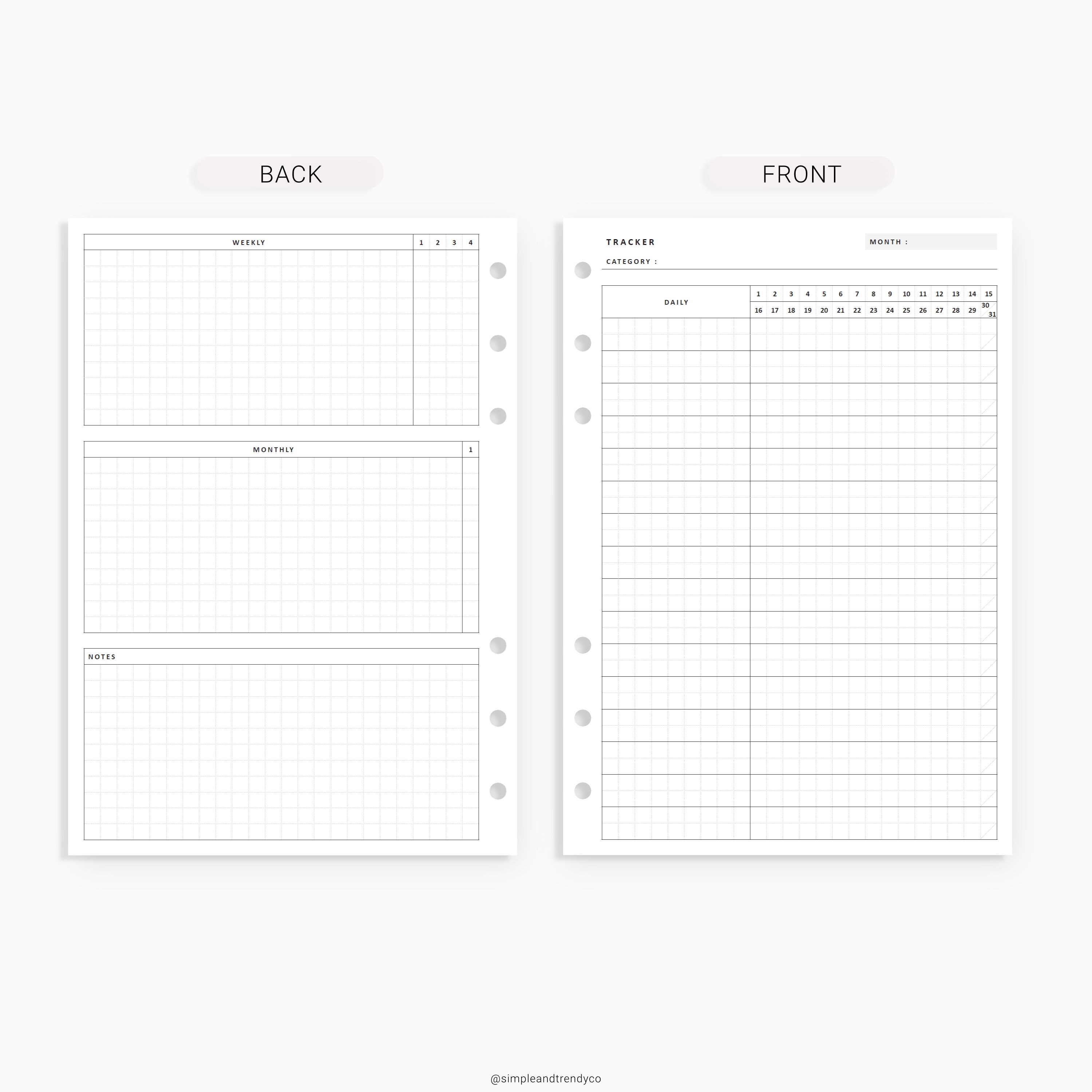 Monthly Tracker Printable A5 Planner Inserts Skin Care | Etsy
