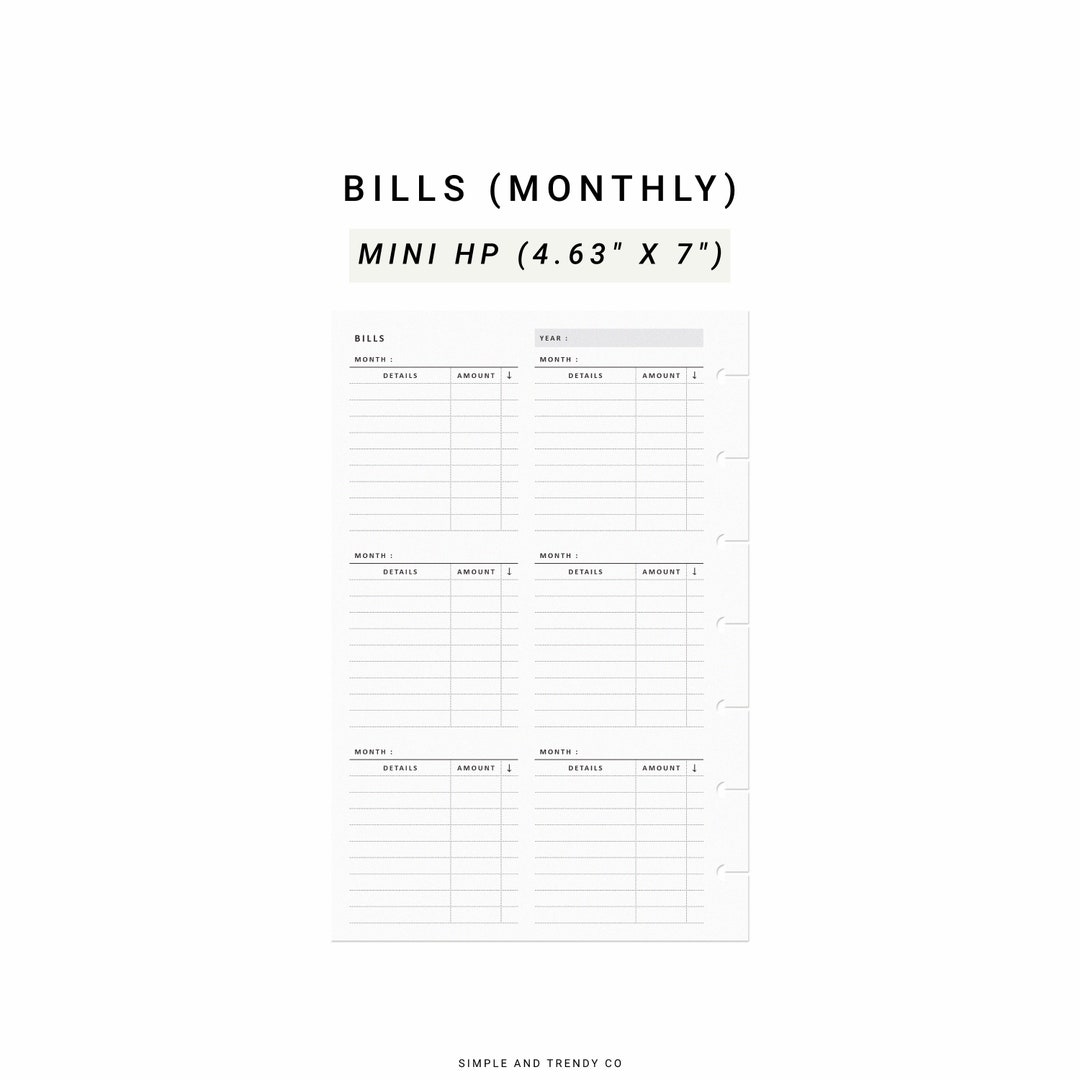 Bill Tracker Printable Happy Planner Mini, Bill Organizer Bill Due ...