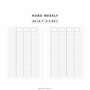 Hobonichi Weeks A6 Weekly Planner, Weekly Printable Inserts, Vertical Weekly Undated Planner, Week on 2 Pages Minimalist Planner Inserts