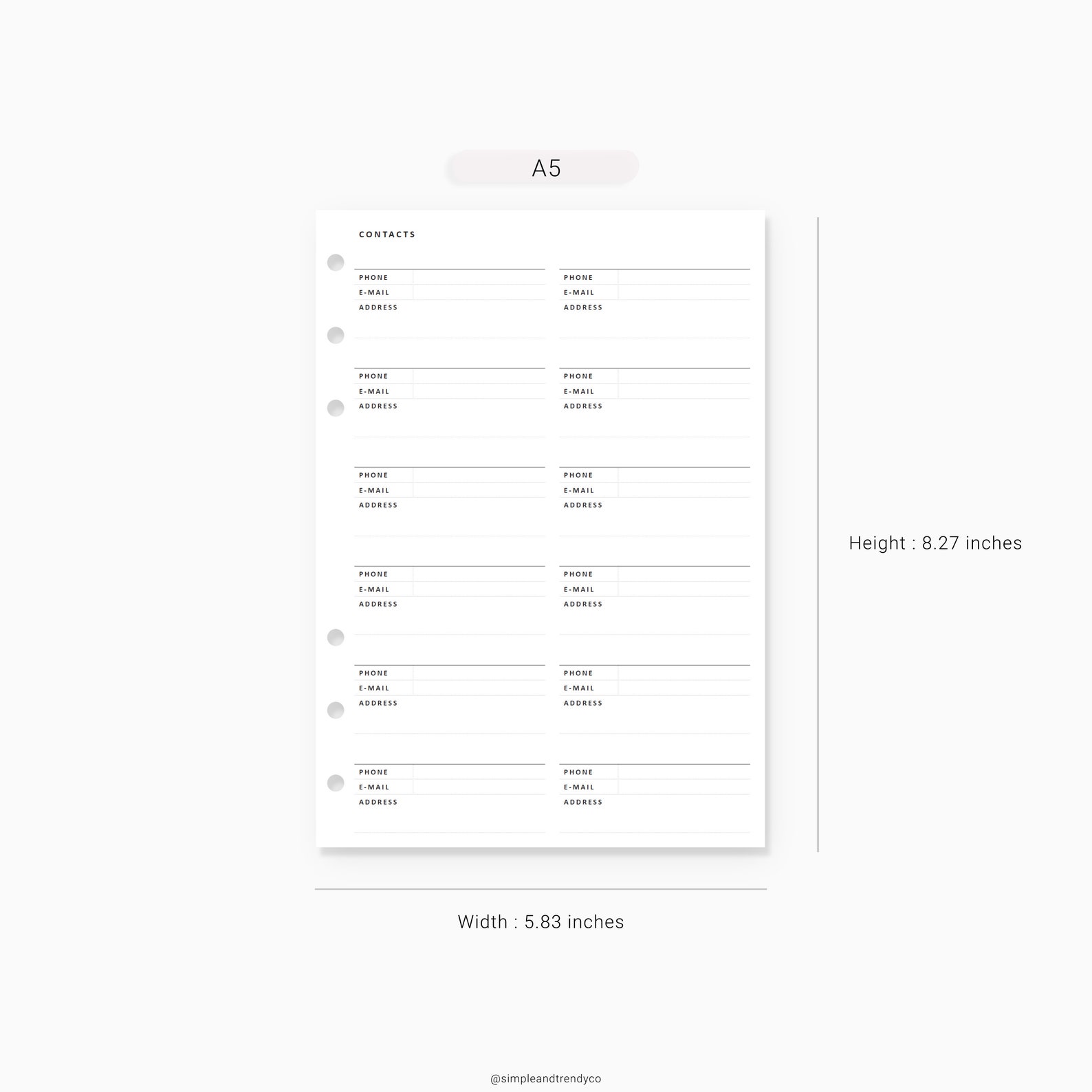 Printable Contacts List A5 Planner Inserts Emergency | Etsy