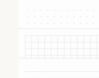 May include: A white paper sheet featuring three distinct sections for writing and organization. The top section displays a grid of dots, the middle section contains a square grid pattern, and the bottom section consists of horizontal lines.