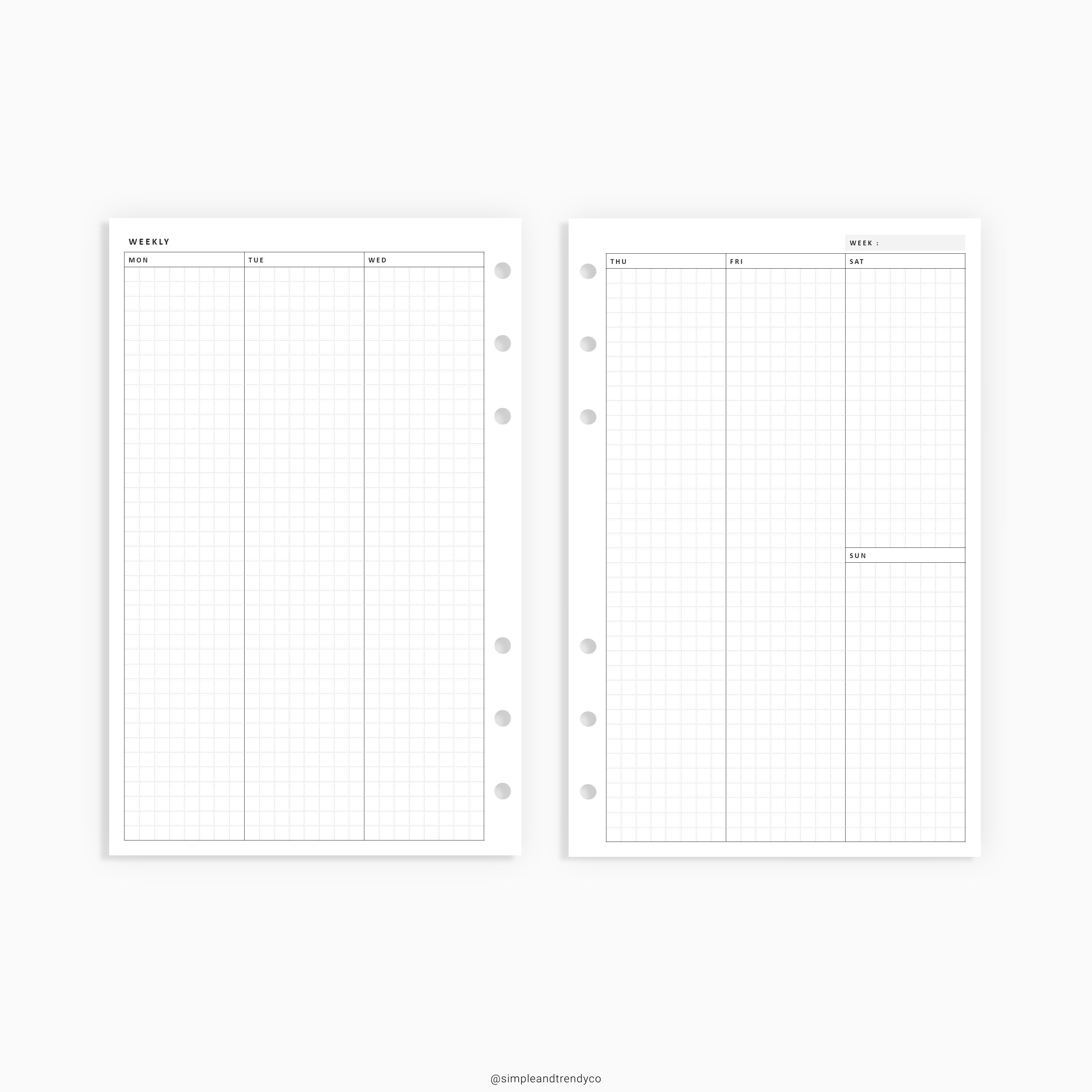 Vertical Weekly Planner Half Size Half Letter Inserts Weekly | Etsy