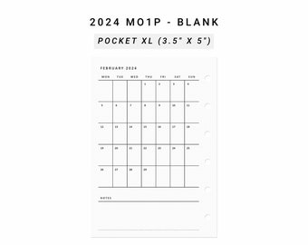 2024 Month on One Page MO1P, Pocket XL, Minimalist Monthly Planner Printable, At A Glance Monthly Layout