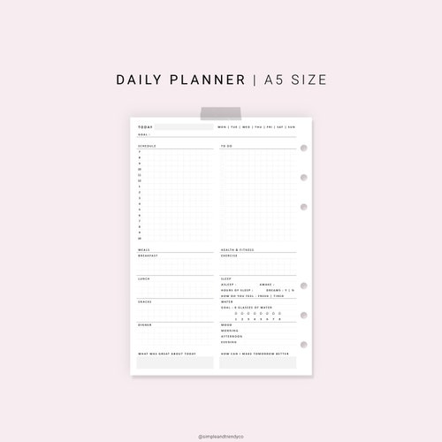 Daily Planner A5 Planner Inserts Minimalist Printable Day Etsy UK