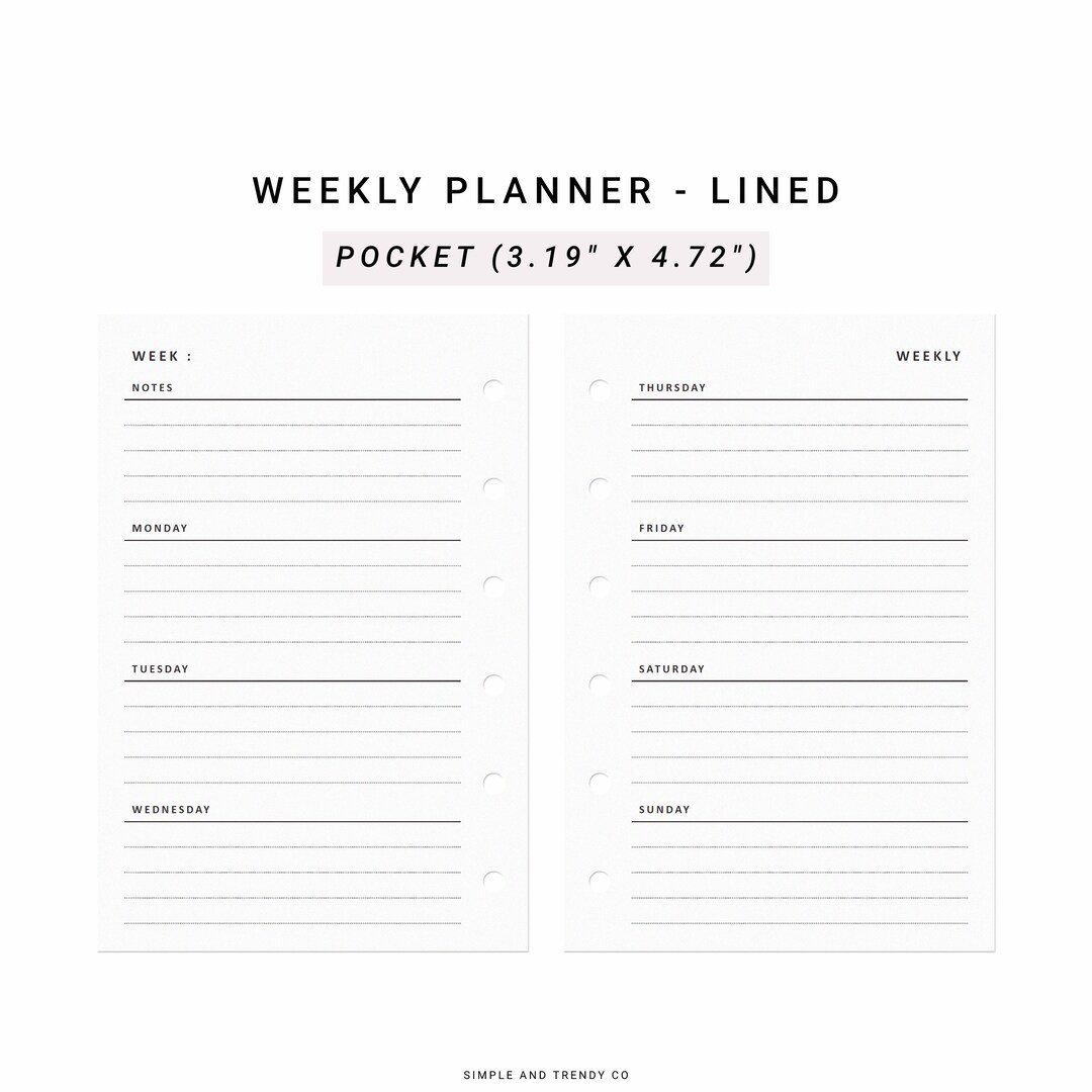 Weekly Planner Printable Pocket Size Weekly Schedule - Etsy