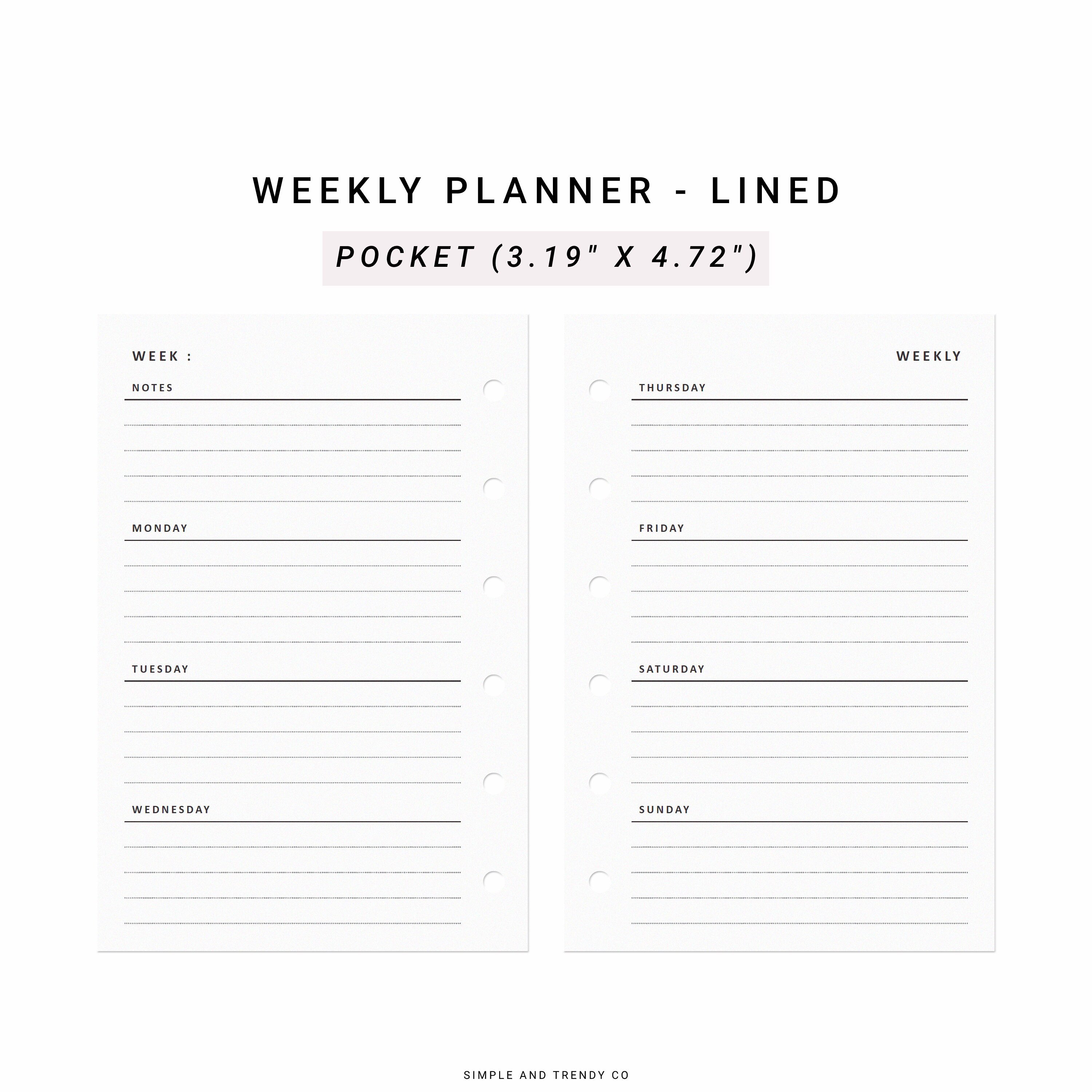 Weekly Planner Printable Pocket Size Weekly Schedule - Etsy